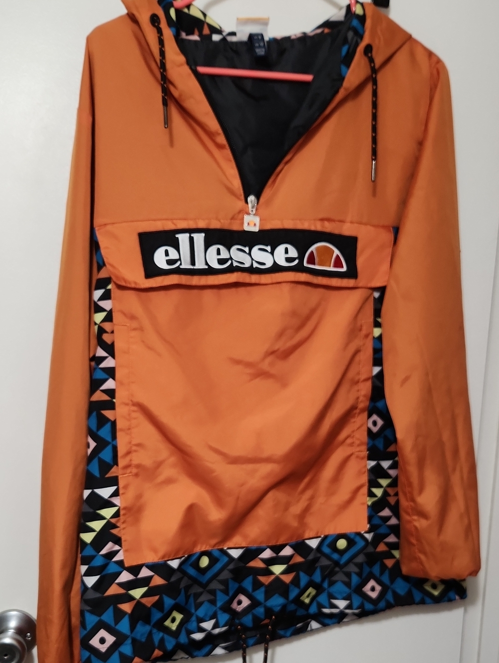 Ellesse Black And Orange Pullover Zipper Jacket with Orange and Blue Trim US 8